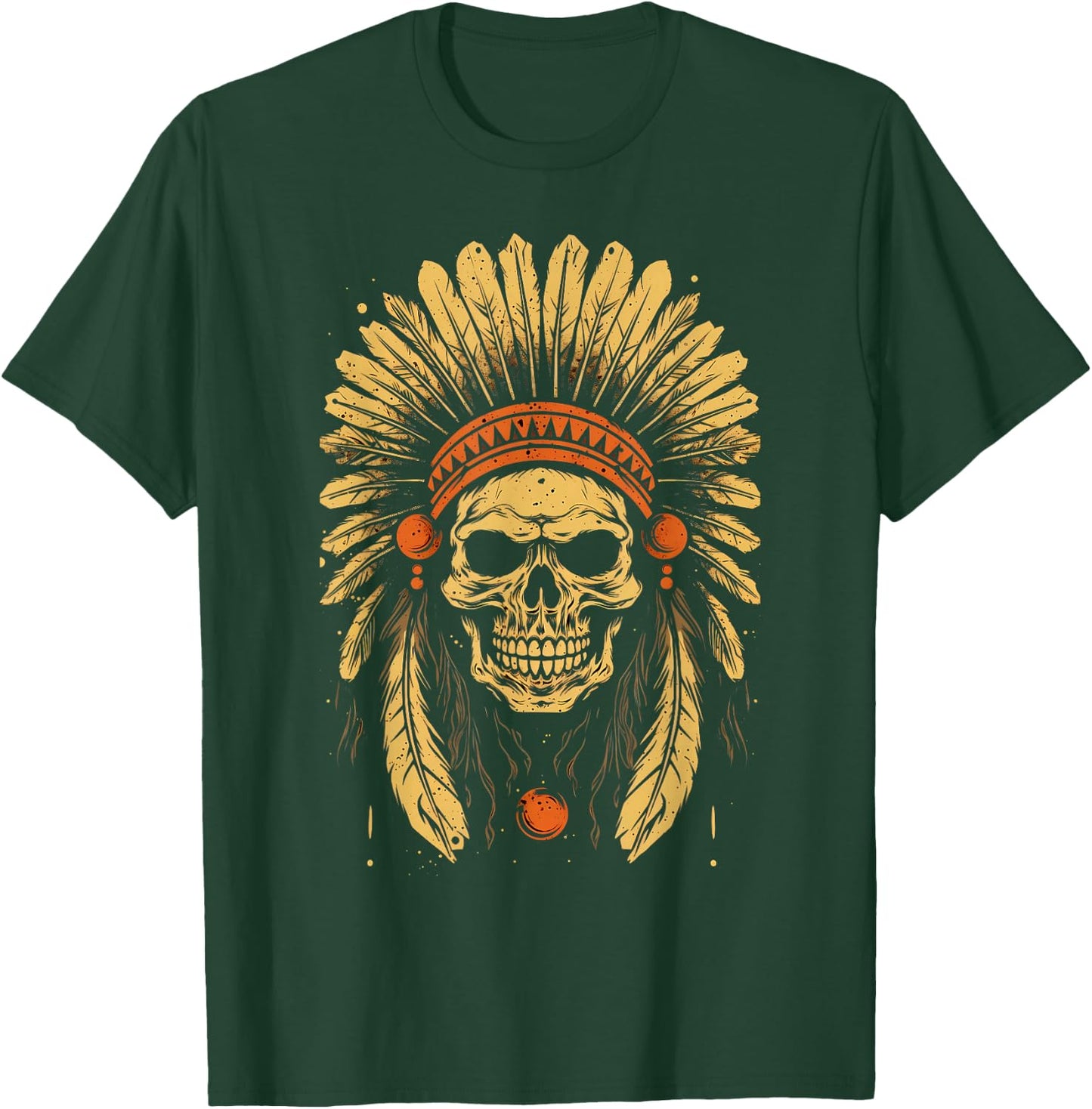 Skull Indian Headdress, Skull Chief Indian Skull Motorcycle T-Shirt - T-Shirt | Forest