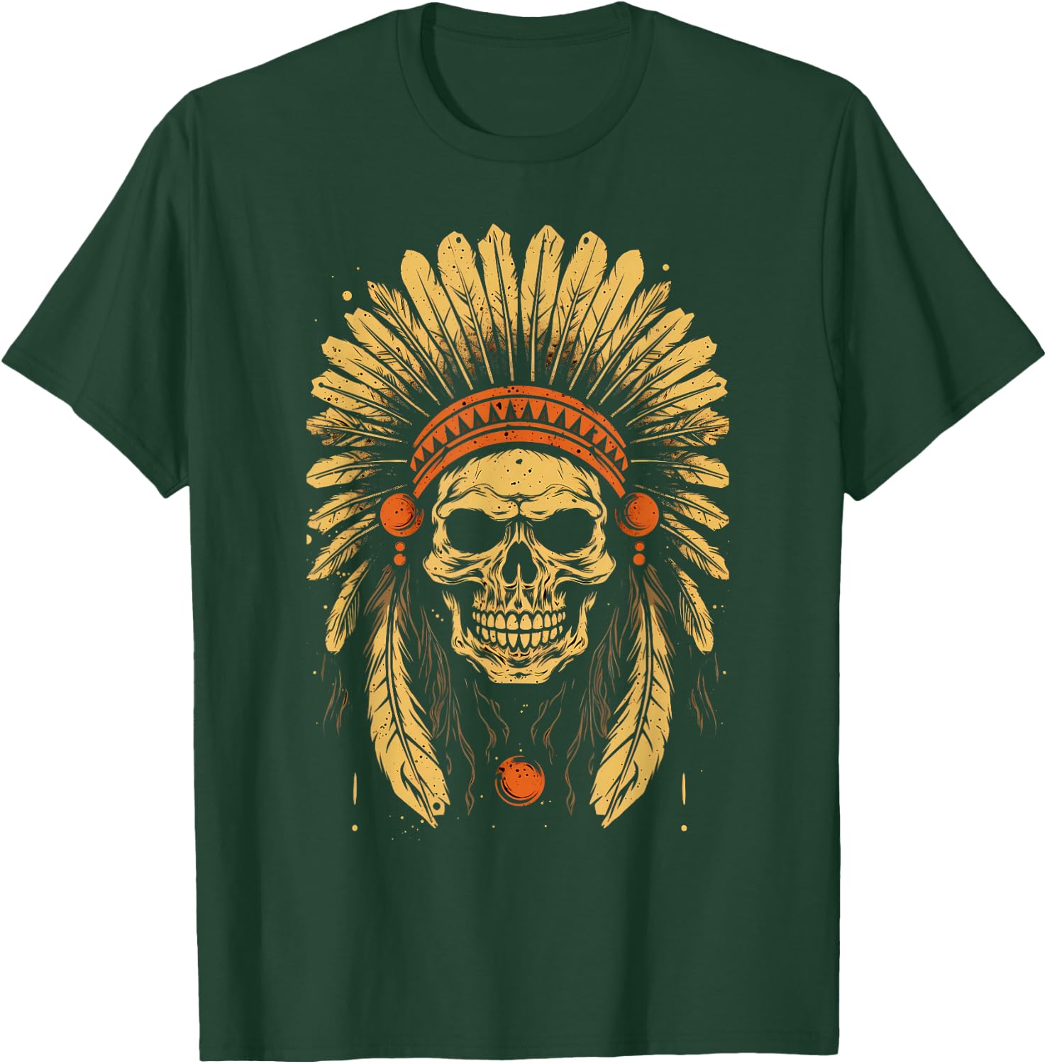 Skull Indian Headdress, Skull Chief Indian Skull Motorcycle T-Shirt - T-Shirt | Forest