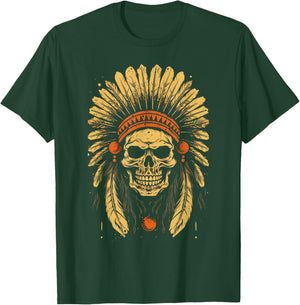 Skull Indian Headdress, Skull Chief Indian Skull Motorcycle T-Shirt - T-Shirt | Forest