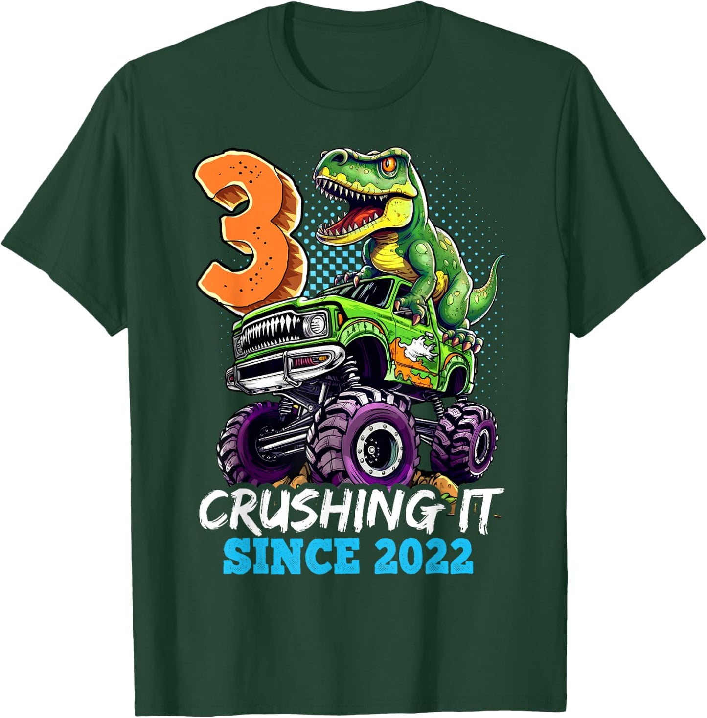 3rd Birthday Monster Truck Dinosaur Party Boys Rawr I'm 3 T-Shirt - T-Shirt | Forest