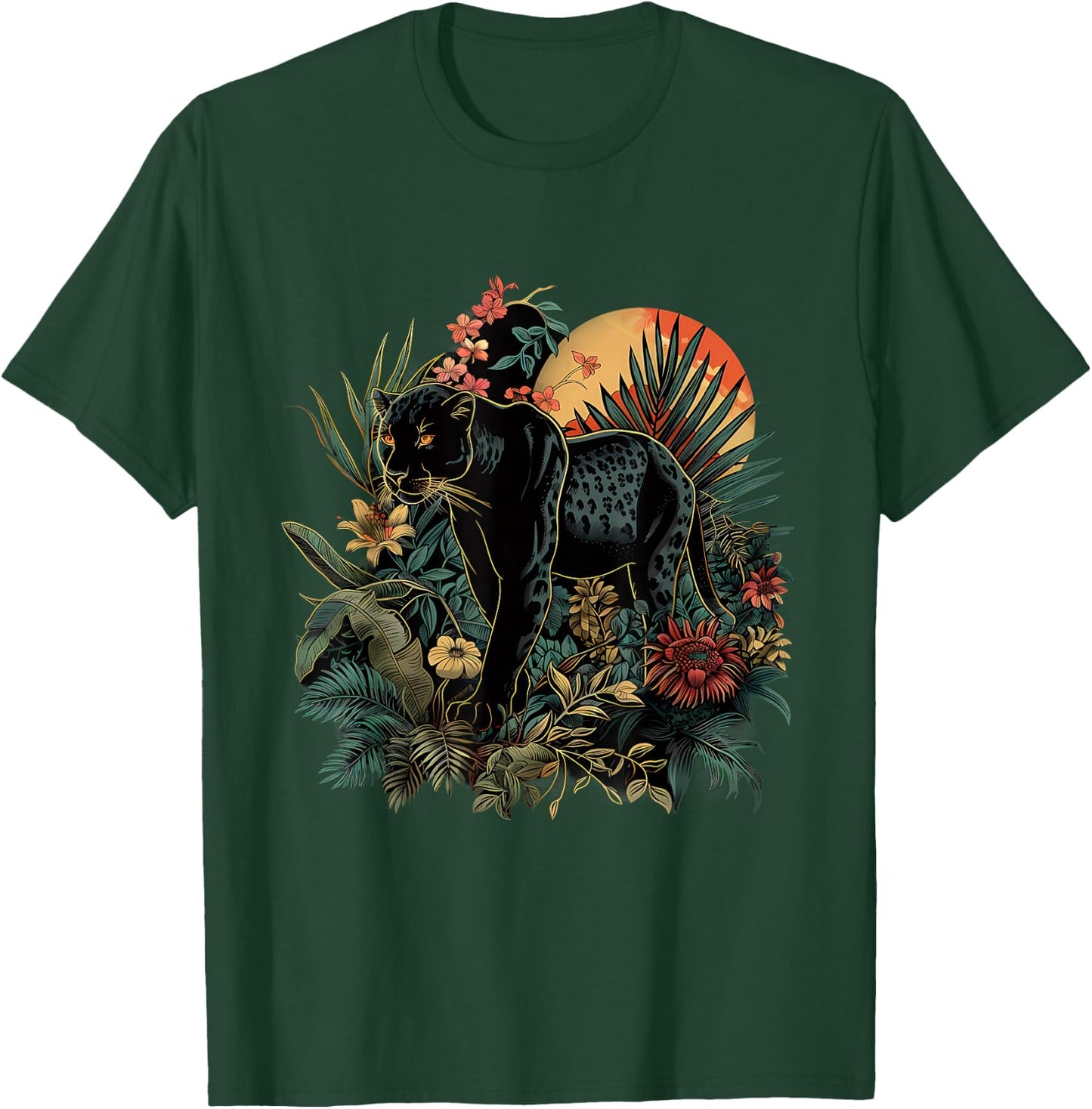 Panther Jungle Nature Artwork Moon Tropical Animal Art T-Shirt - T-Shirt | Forest