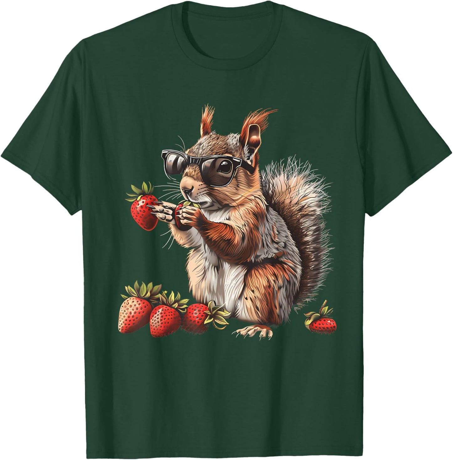 Strawberry Squirrel Colourful Wildlife Artwork Sunglasses T-Shirt - T-Shirt | Forest