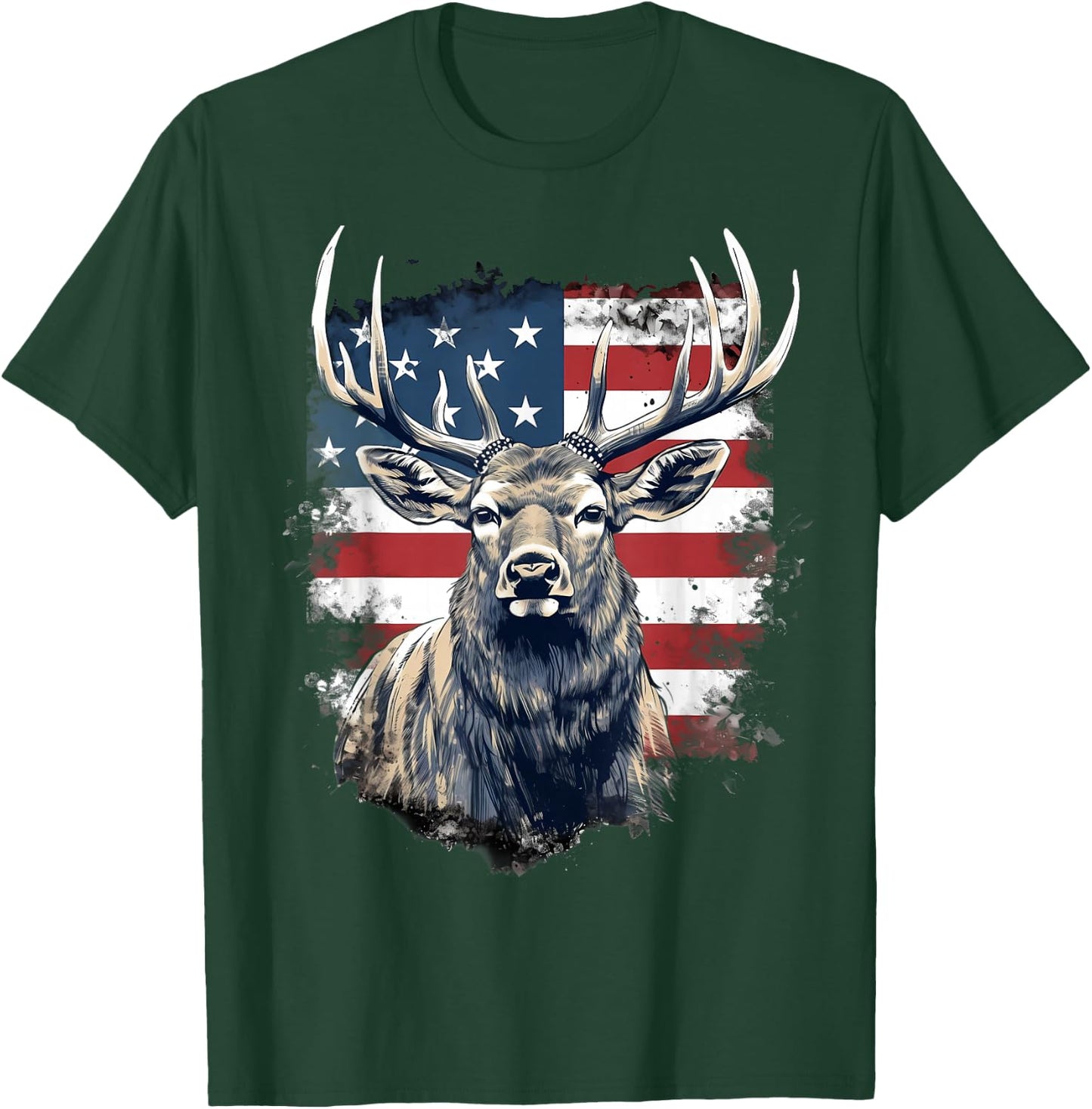 4th Of July US Flag Elk T-Shirt - T-Shirt | Forest
