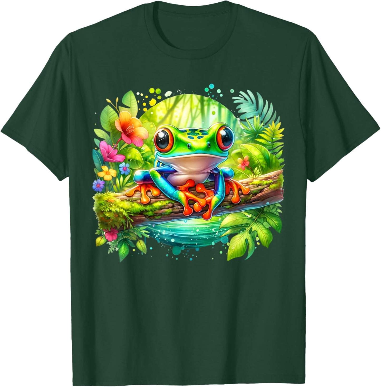 Cute Red Eyed Tree Frog In Vibrant Tropical Jungle Setting T-Shirt - T-Shirt | Forest