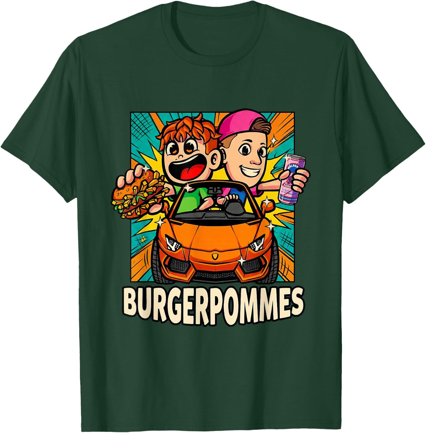 Burger.Pommes Pop Art Comic Style Sportwagen Snack T-Shirt - T-Shirt | Forest