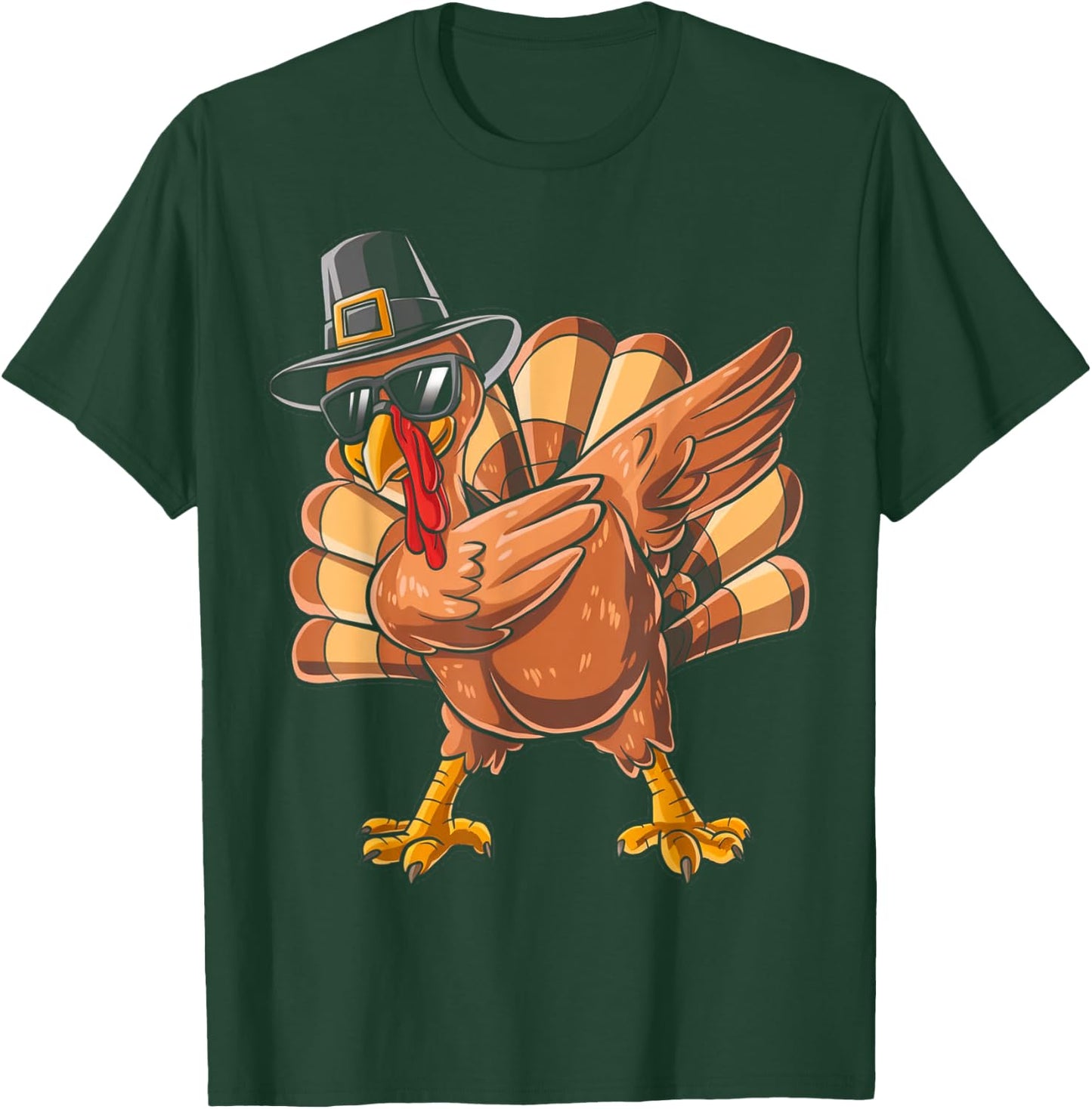 Funny Thanksgiving Turkey Pilgrim Dabbing Dab Dance Turkey T-Shirt - T-Shirt | Forest