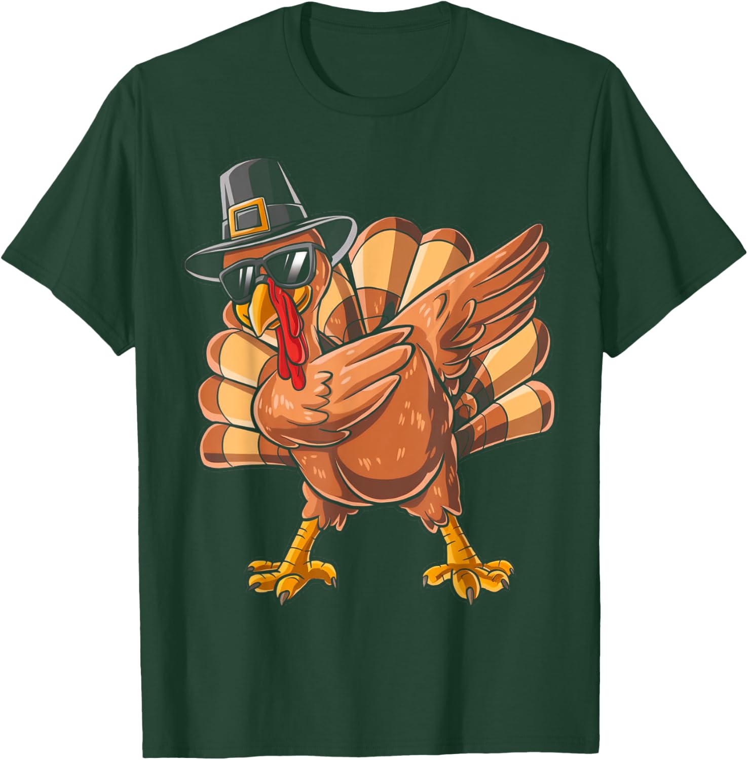 Funny Thanksgiving Turkey Pilgrim Dabbing Dab Dance Turkey T-Shirt - T-Shirt | Forest