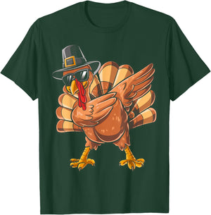 Funny Thanksgiving Turkey Pilgrim Dabbing Dab Dance Turkey T-Shirt - T-Shirt | Forest