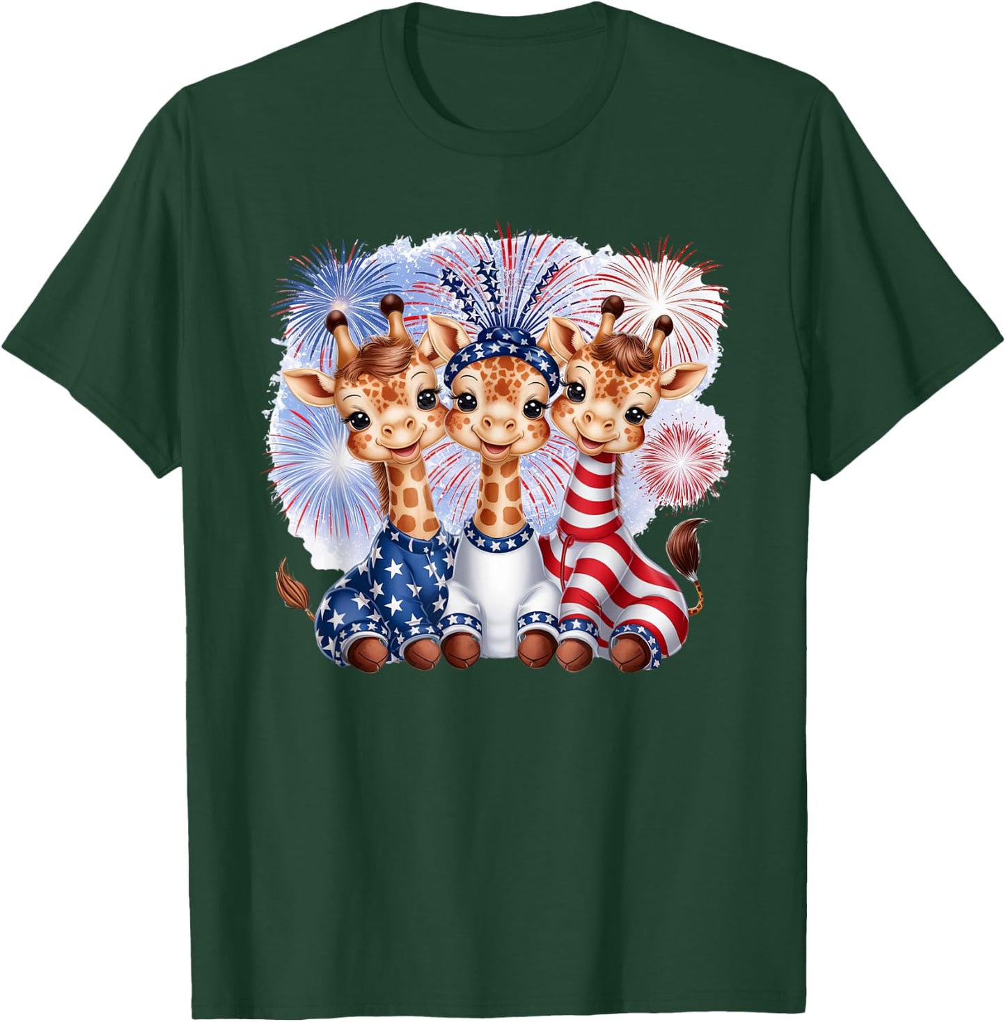 Giraffe 4th of July Party Patriotic Fireworks America Flag T-Shirt - T-Shirt | Forest