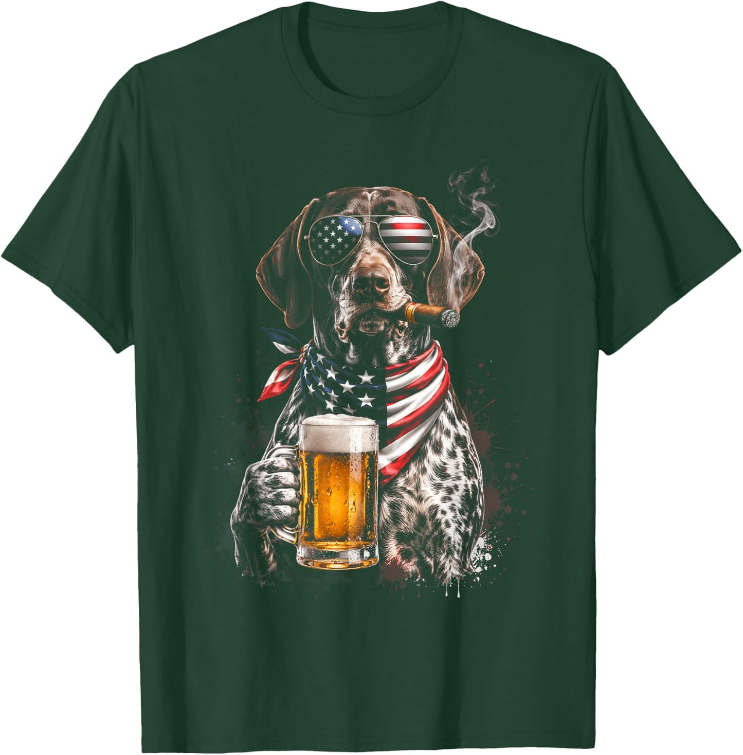 4th of July Patriotic Dog Beer Cigar Sunglasses Funny T-Shirt - T-Shirt | Forest