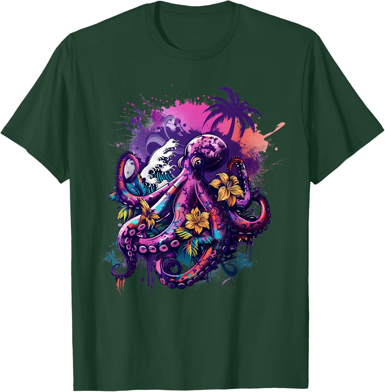 Octopus Sea Creature Artwork Floral Kraken Sea Ocean Octopus T-Shirt - T-Shirt | Forest