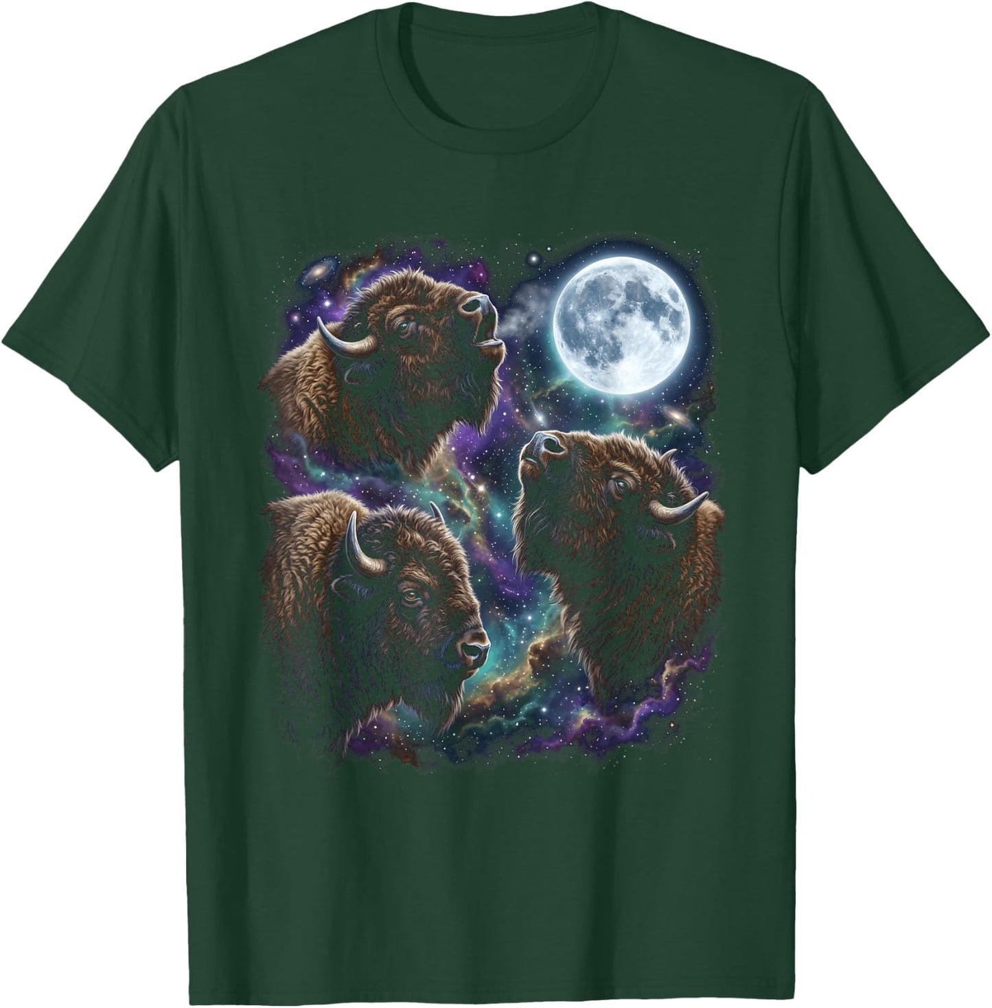 Three Bison Howling At The Moon Buffalo T-Shirt - T-Shirt | Forest