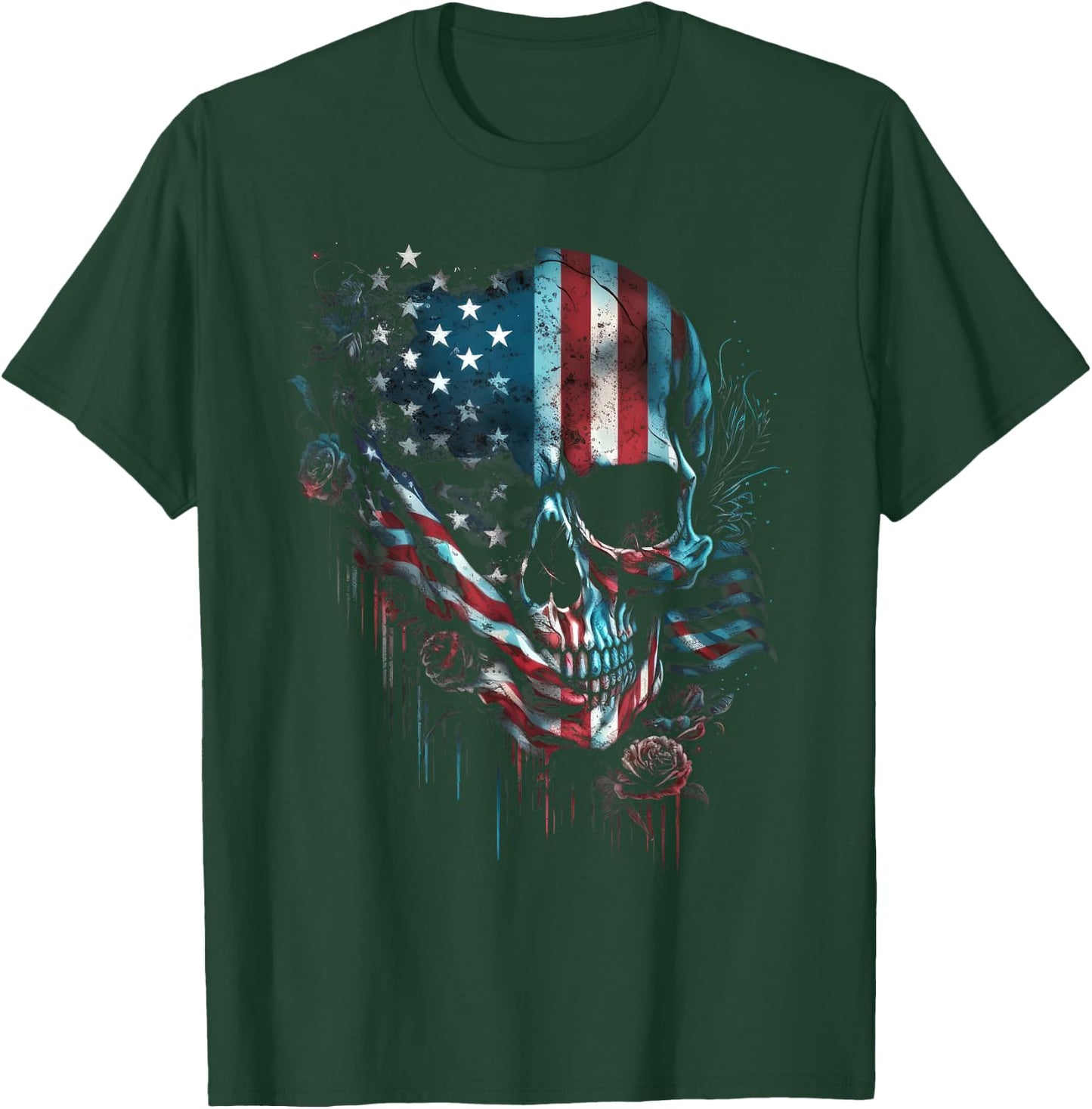 USA America Skull | America Patriot Skeleton Men T-Shirt - T-Shirt | Forest