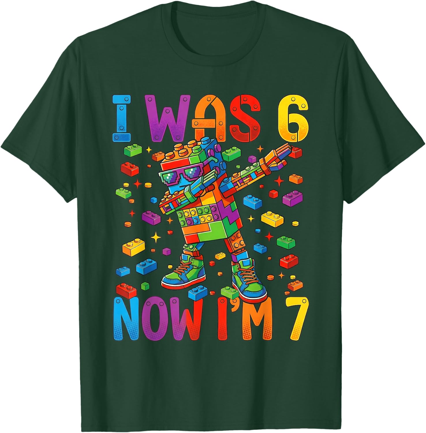 I was 6 Now I'm 7 Birthday Boy Kid Bricks Building Blocks 67 T-Shirt - T-Shirt | Forest