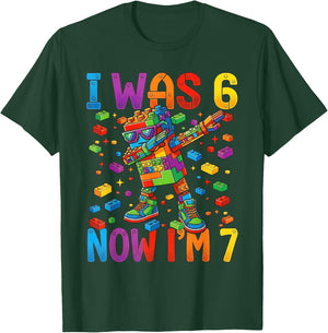 I was 6 Now I'm 7 Birthday Boy Kid Bricks Building Blocks 67 T-Shirt - T-Shirt | Forest