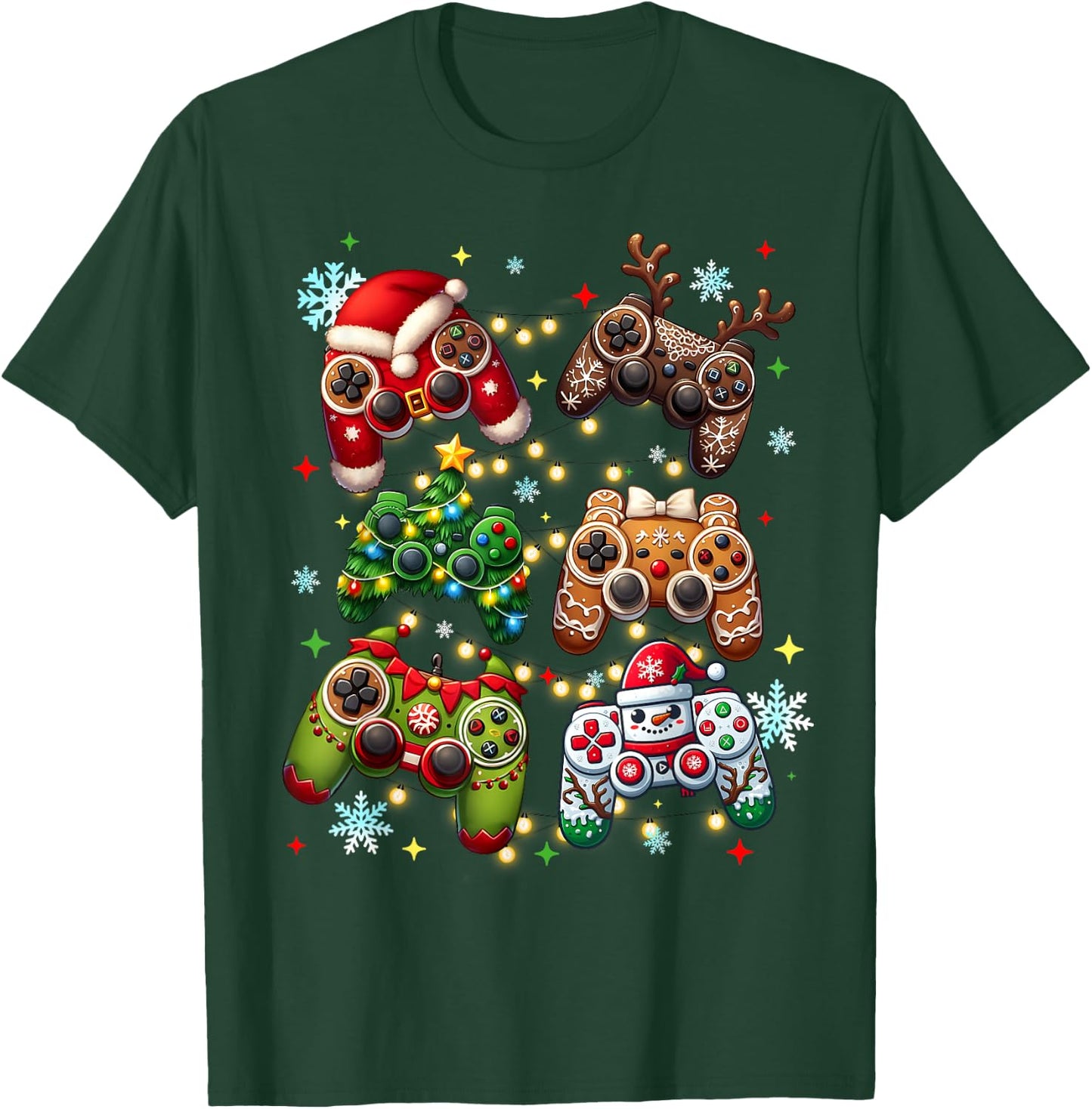 Boys Christmas Shirt Santa Elf Gaming Controllers Gamer Xmas T-Shirt - T-Shirt | Forest