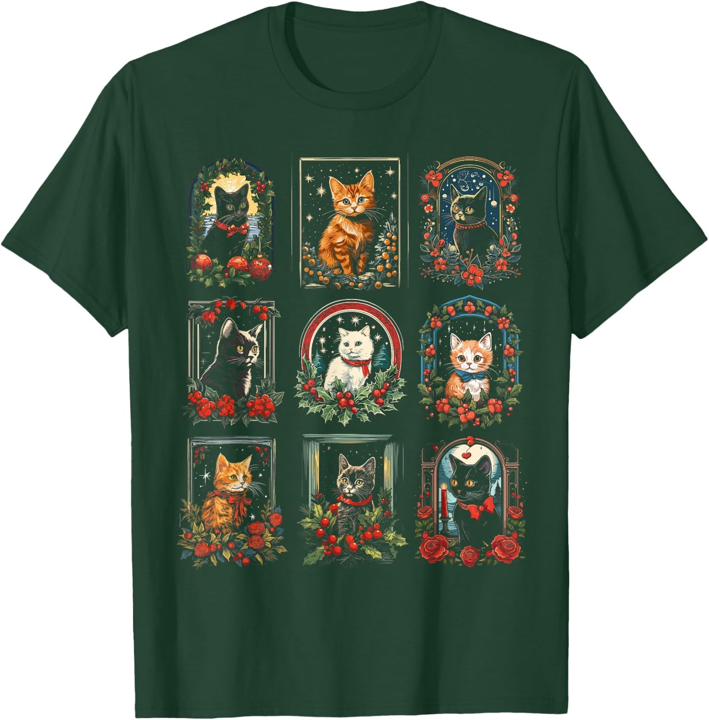 Vintage Kitten Christmas Cats, Cat Mom, Cat Dad Women, Men T-Shirt - T-Shirt | Forest