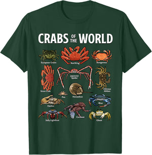 Crabs of the World Marine Life Crabs Illustration T-Shirt - T-Shirt | Forest