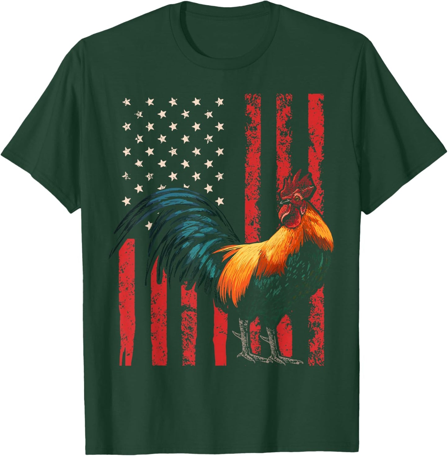 Rooster Chicken American Flag USA Fighting Cock T-Shirt - T-Shirt | Forest
