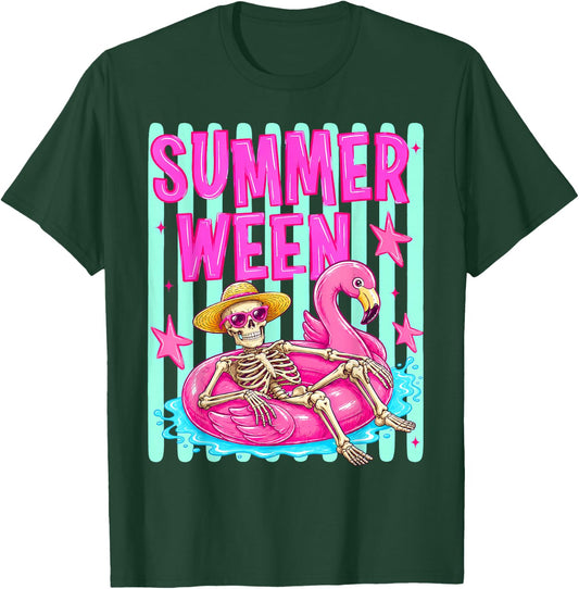Preppy Summerween Skeleton Beach Party Halloween Vibes T-Shirt - T-Shirt | Forest