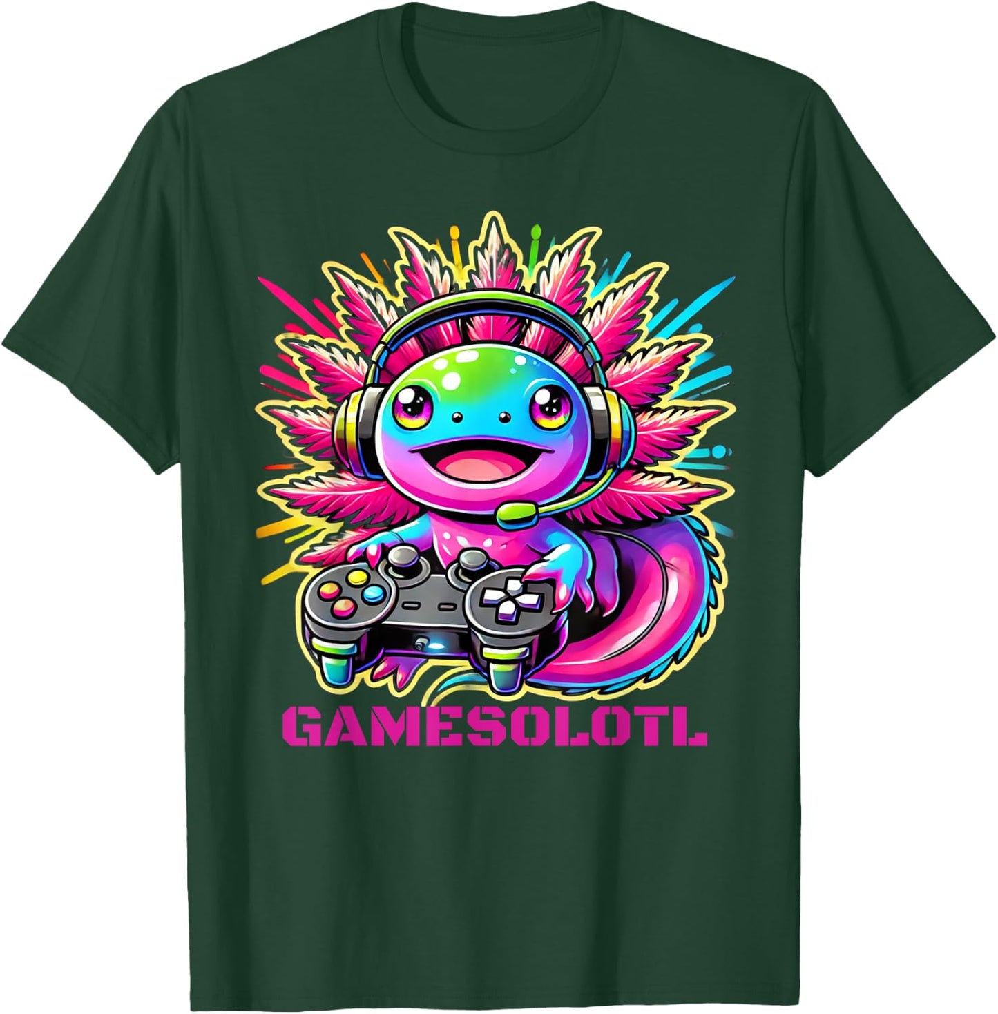 Gamesolotl Axolotl Gamer Cute Anime Kawaii Boys Girls T-Shirt - T-Shirt | Forest