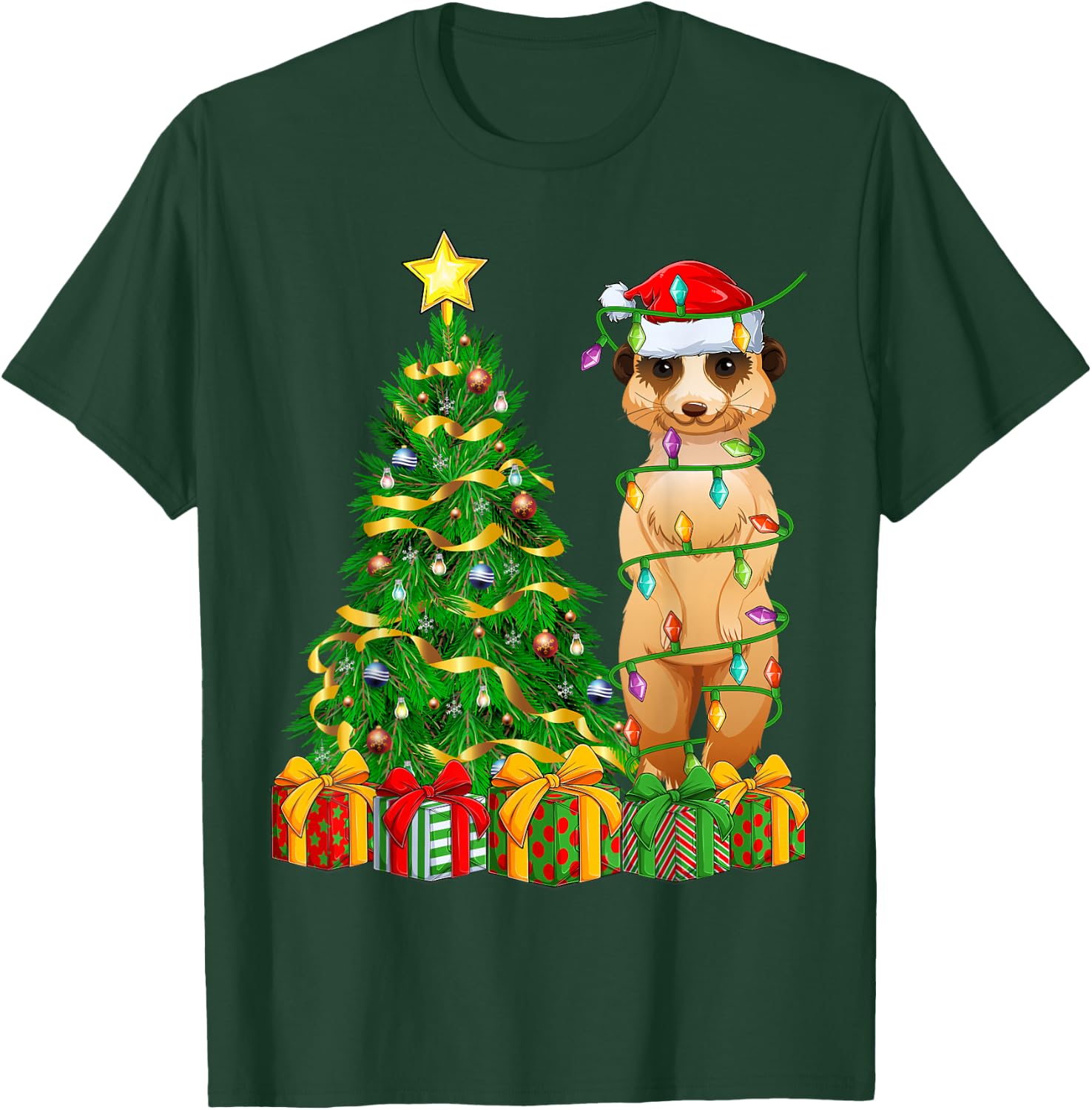 Meerkat Xmas Tree Lighting Santa Meerkat Christmas T-Shirt - T-Shirt | Forest