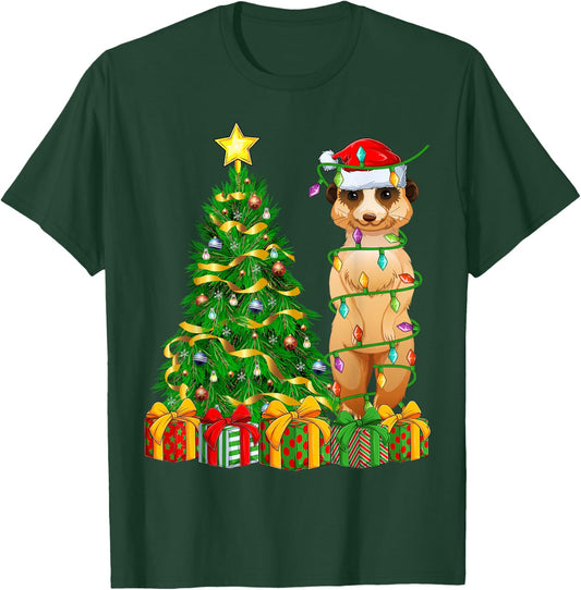 Meerkat Xmas Tree Lighting Santa Meerkat Christmas T-Shirt - T-Shirt | Forest