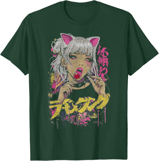 Japanese Streetwear Anime Girl Lolly Cyberpunk Y2K Anime T-Shirt - T-Shirt | Forest