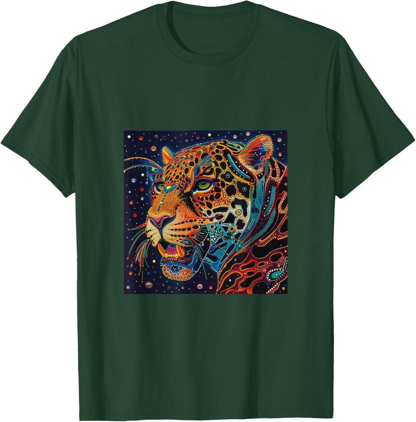 Jaguar Head Huichol Art Mexico Aztec Mayas T-Shirt - T-Shirt | Forest