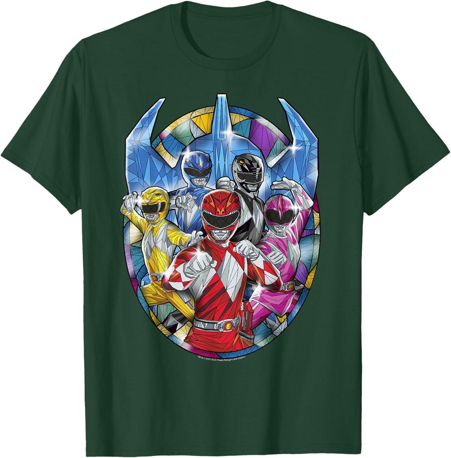 Power Rangers Stained Glass Action Pose Portrait T-Shirt - T-Shirt | Forest