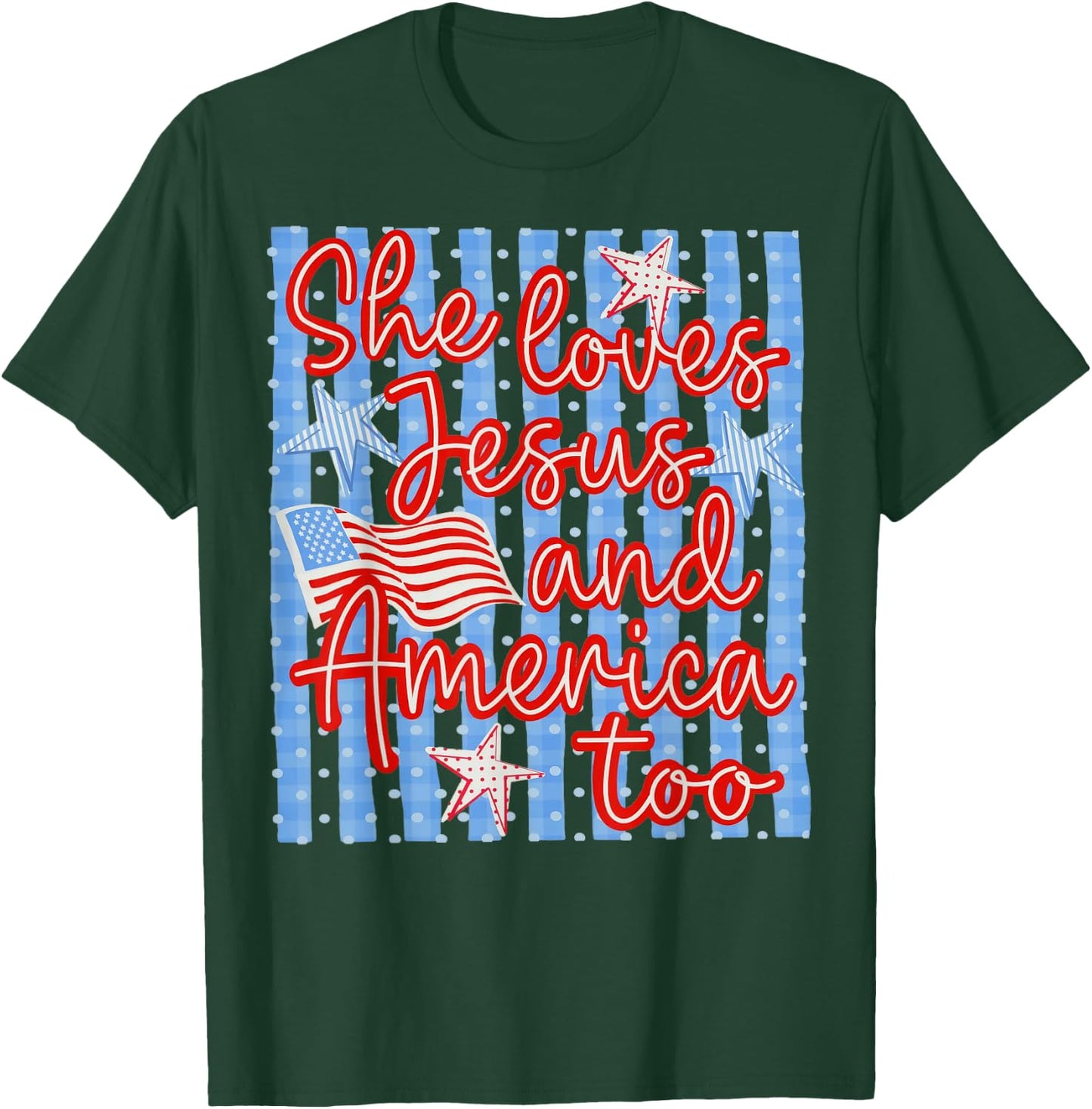 Retro Striped 4th of July She Loves Jesus and America Too T-Shirt - T-Shirt | Forest