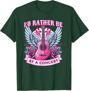 Id Rather Be At A Concert Music Lover Band Festival Guitar T-Shirt - T-Shirt | Forest