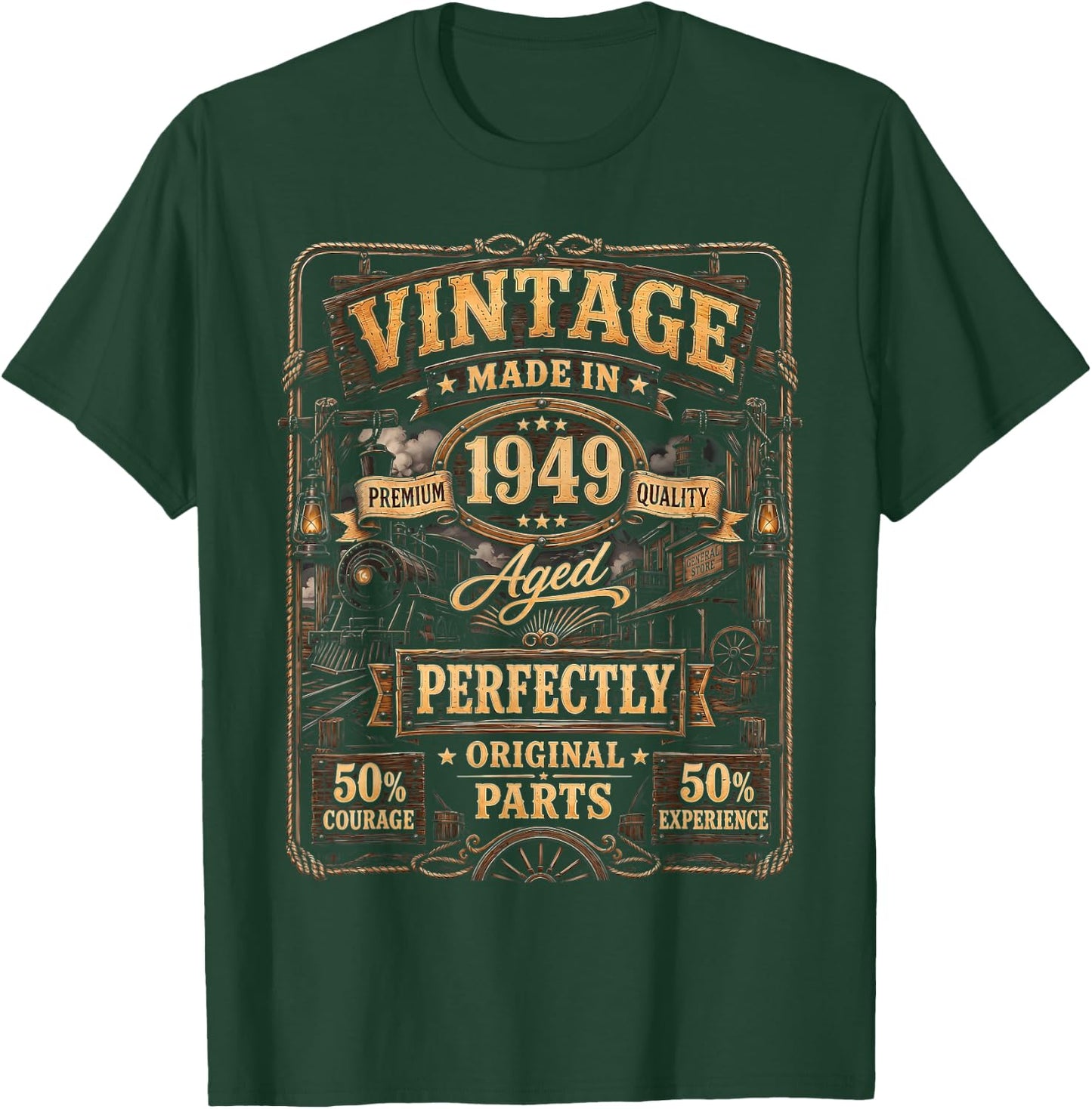 Vintage Made in 1949 Western Train Born in 1949 Birthday T-Shirt - T-Shirt | Forest