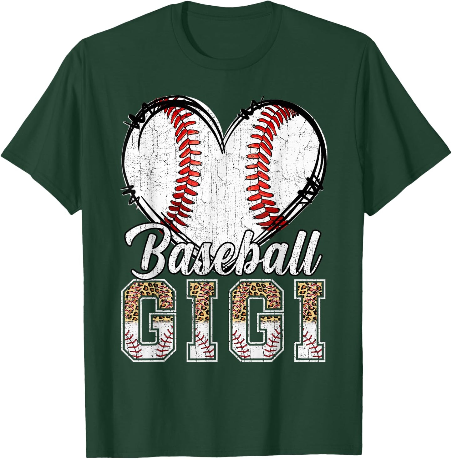 Softball Baseball Gigi Heart Leopard Print Mother's Day T-Shirt - T-Shirt | Forest