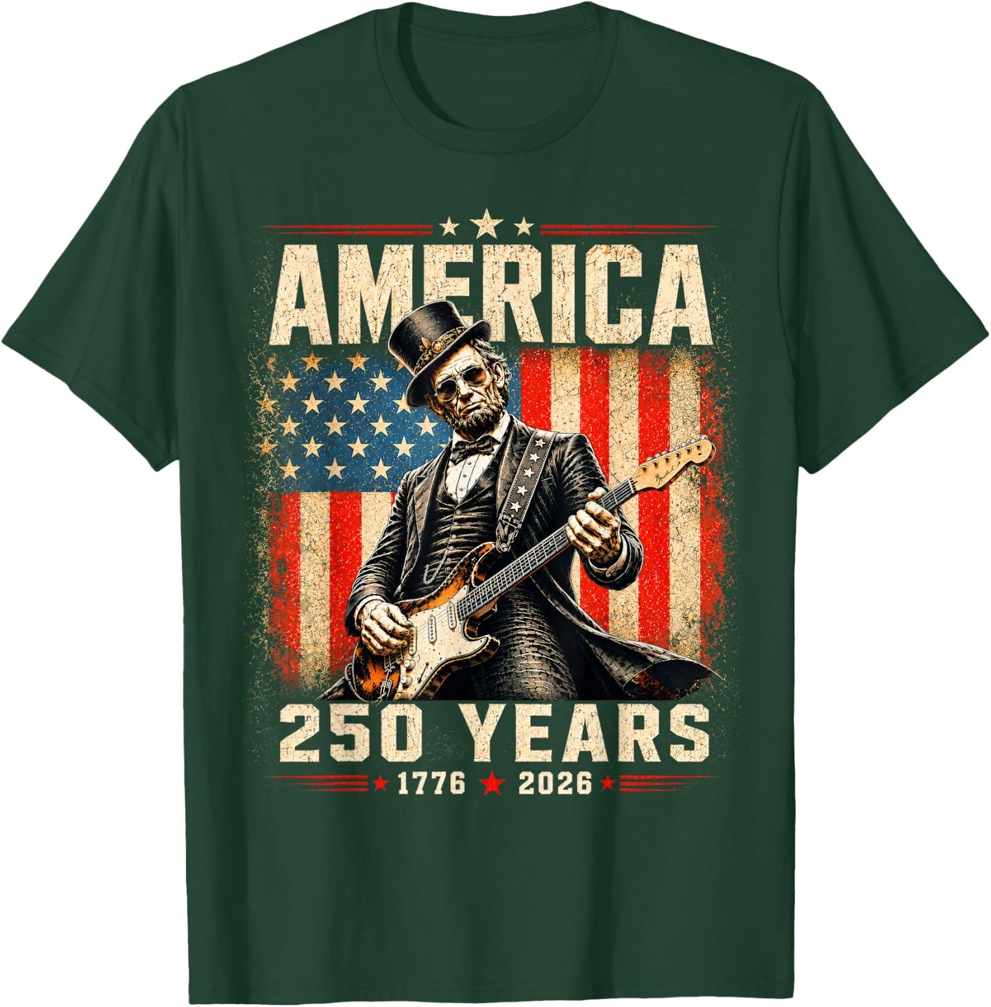 Abraham Lincoln Playing Guitar 4th of July T-Shirt - T-Shirt | Forest