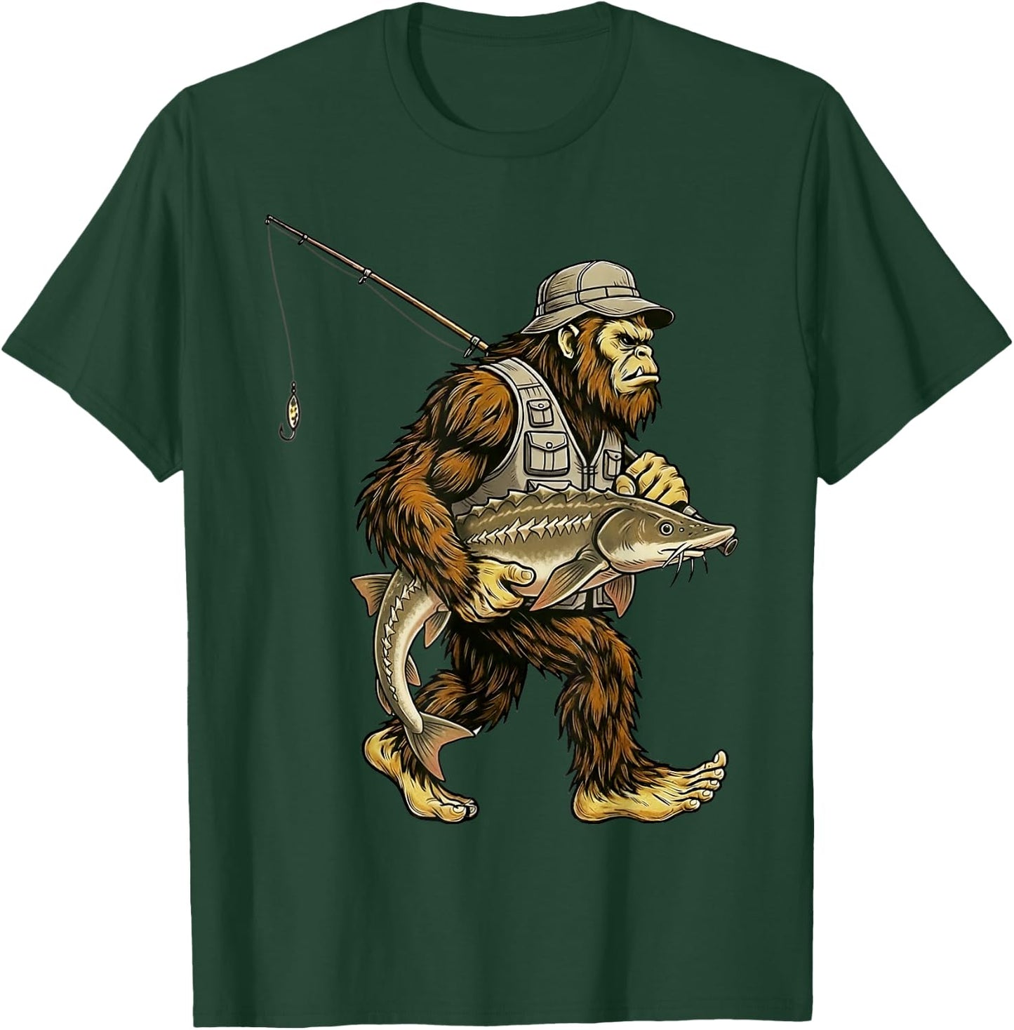 Sturgeon Bigfoot Fisherman River Fishing Sasquatch T-Shirt - T-Shirt | Forest