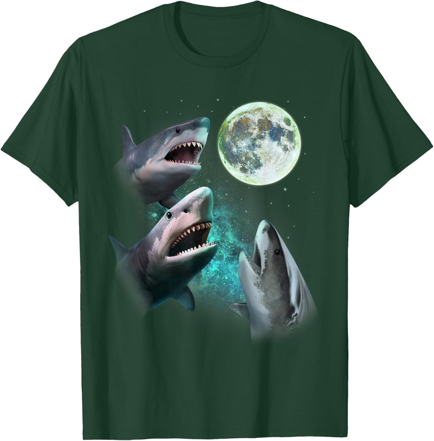 Three Great White Sharks Howl at Moon 3 Wolfs Funny Parody T-Shirt - T-Shirt | Forest
