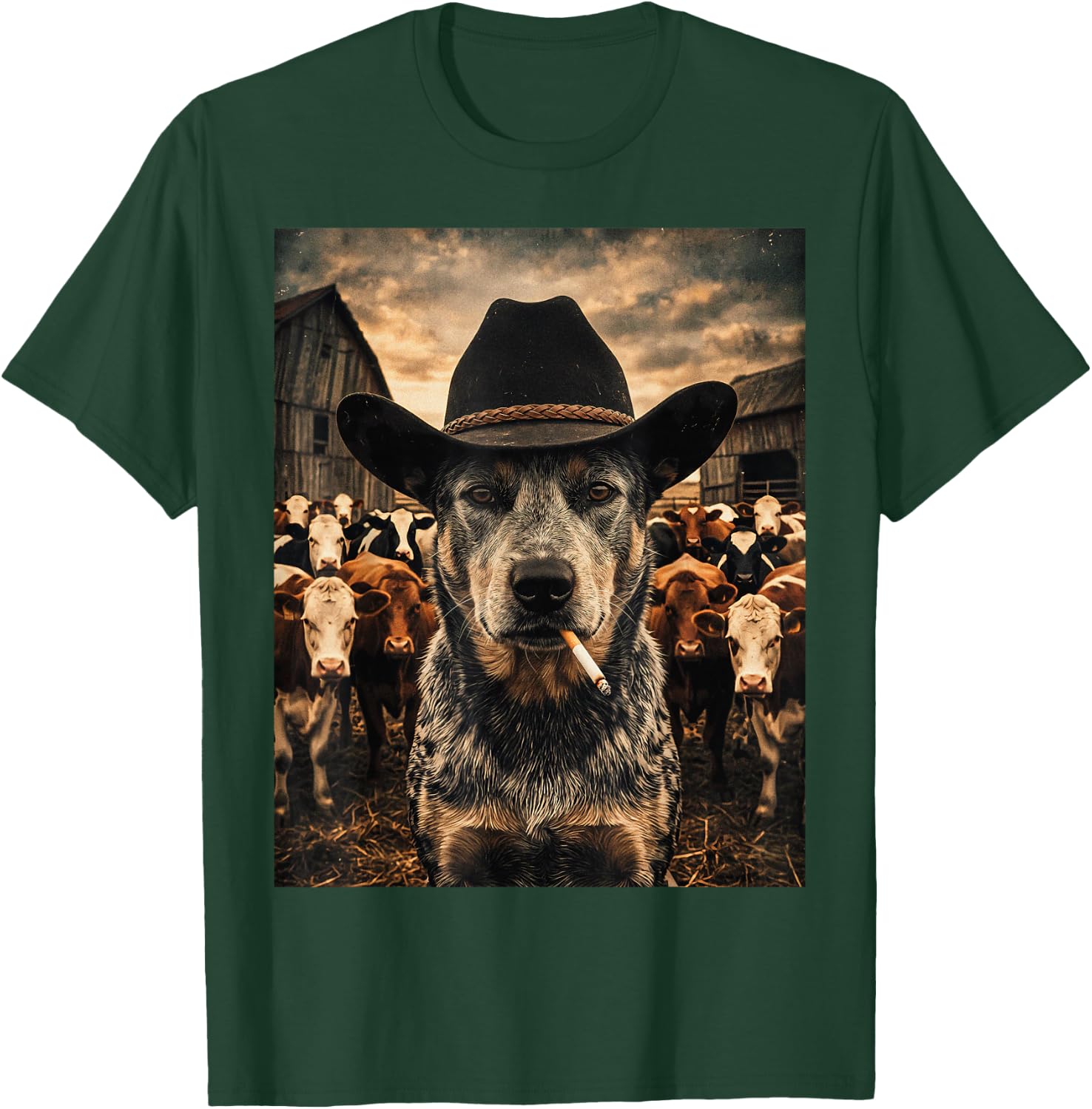 Blue Heeler Cowboy Vintage Western Ranch Farm Dog Selfie Men T-Shirt - T-Shirt | Forest