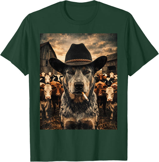 Blue Heeler Cowboy Vintage Western Ranch Farm Dog Selfie Men T-Shirt - T-Shirt | Forest