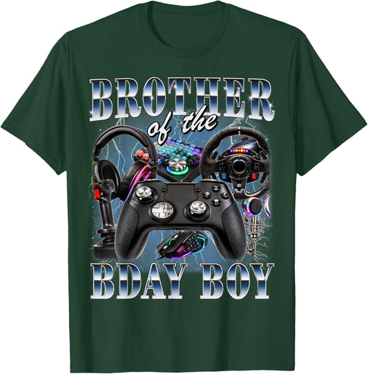 Brother of The Birthday Boy Gamer 90s Style Video Game T-Shirt - T-Shirt | Forest
