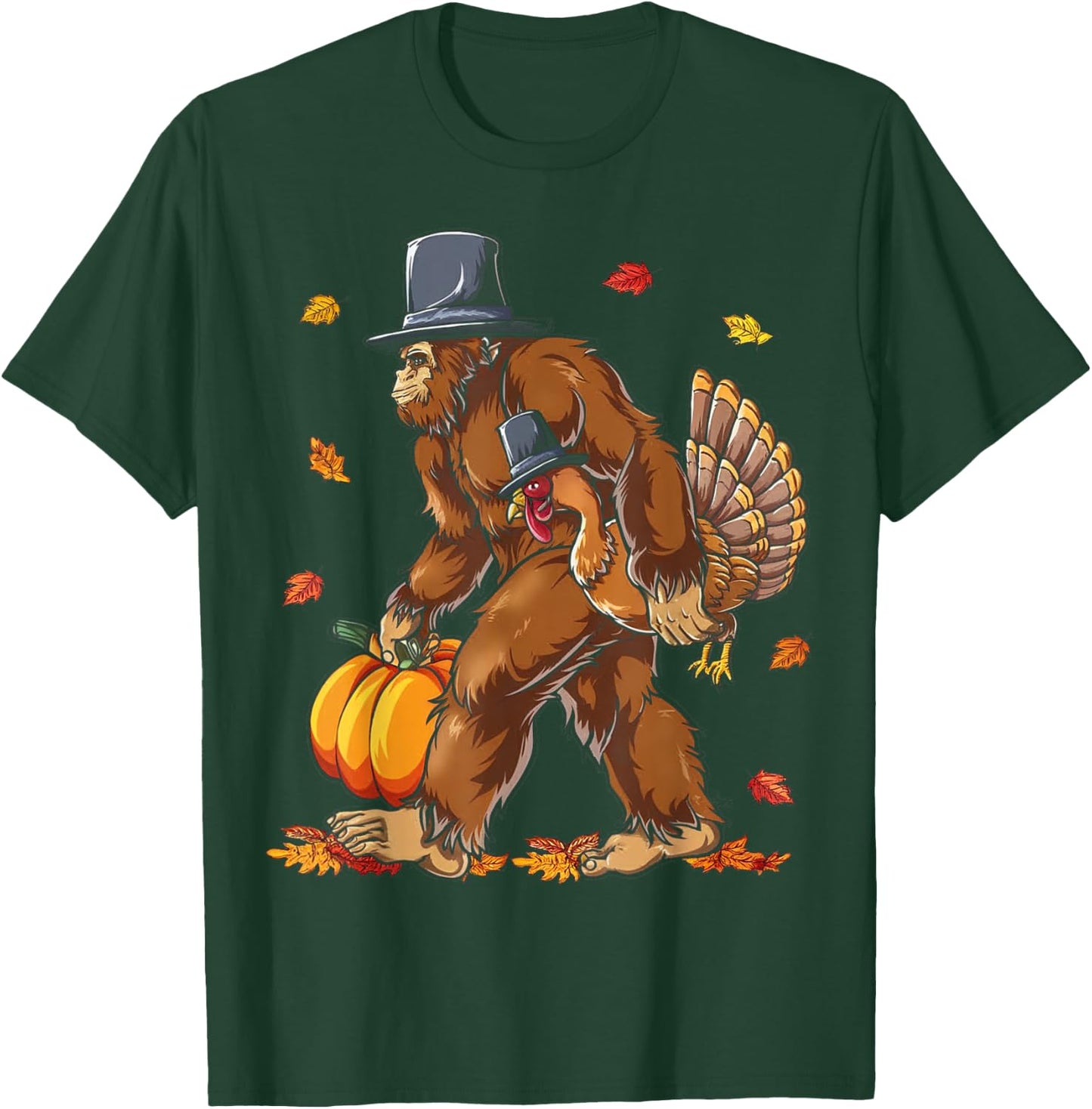 Bigfoot Pilgrim Turkey Pumpkin Funny Thanksgiving Sasquatch T-Shirt - T-Shirt | Forest
