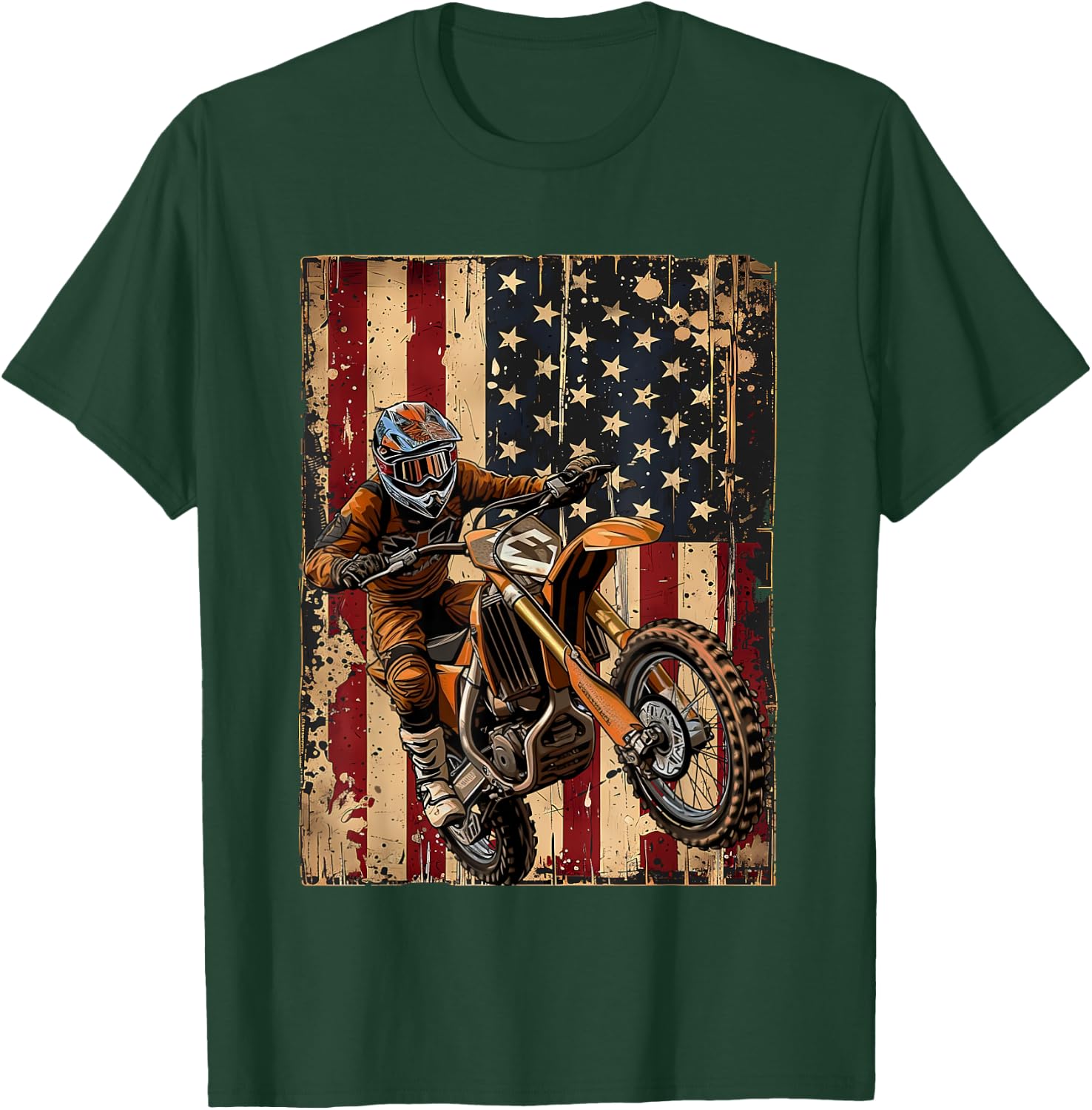 BASBO -Kids American Flag Dirt Bike Motocross T-Shirt - T-Shirt | Forest