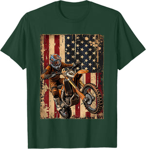 BASBO -Kids American Flag Dirt Bike Motocross T-Shirt - T-Shirt | Forest