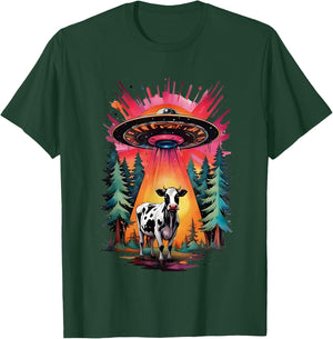 Vintage UFO Cow Abduction Alien T-Shirt - T-Shirt | Forest