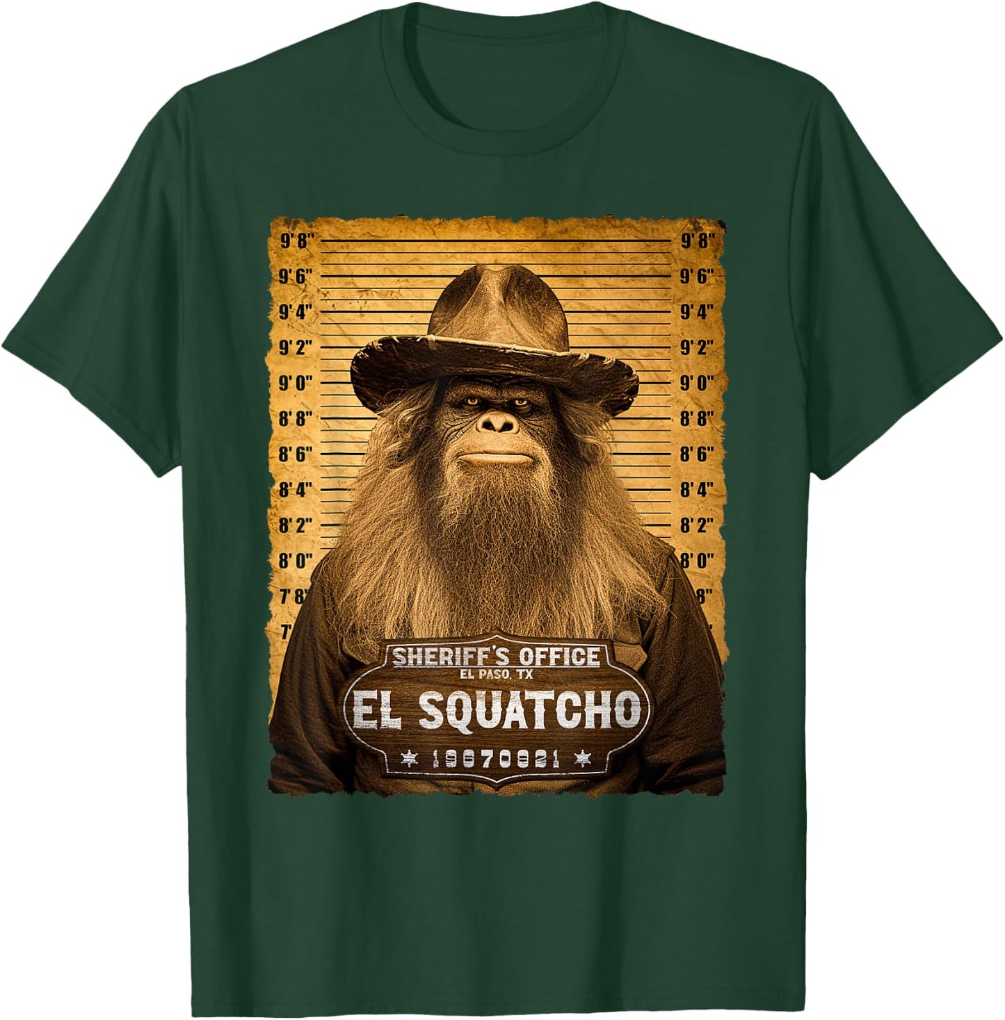Funny Wanted El Squatcho - Sasquatch Bigfoot Lover Mugshot T-Shirt - T-Shirt | Forest