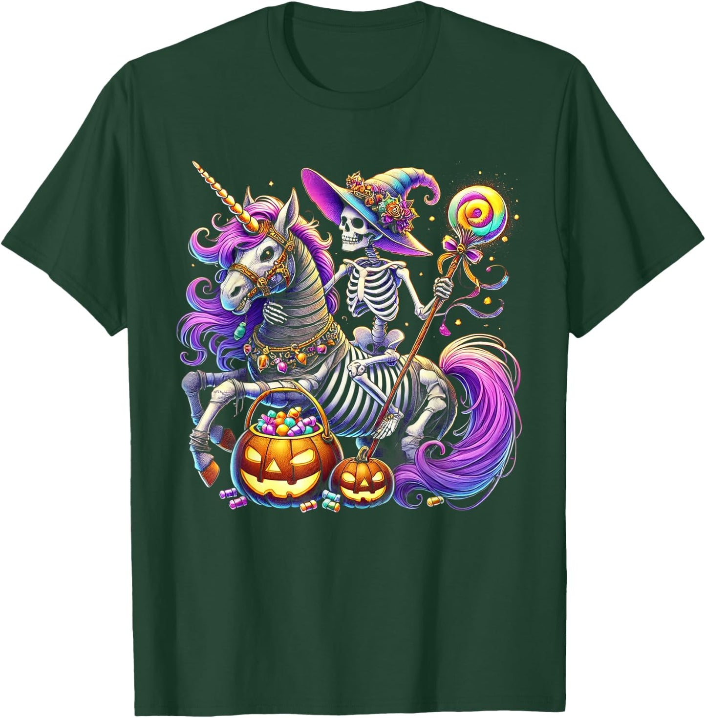 Skeleton Riding Skeleton Unicorn Halloween Costume T-Shirt - T-Shirt | Forest