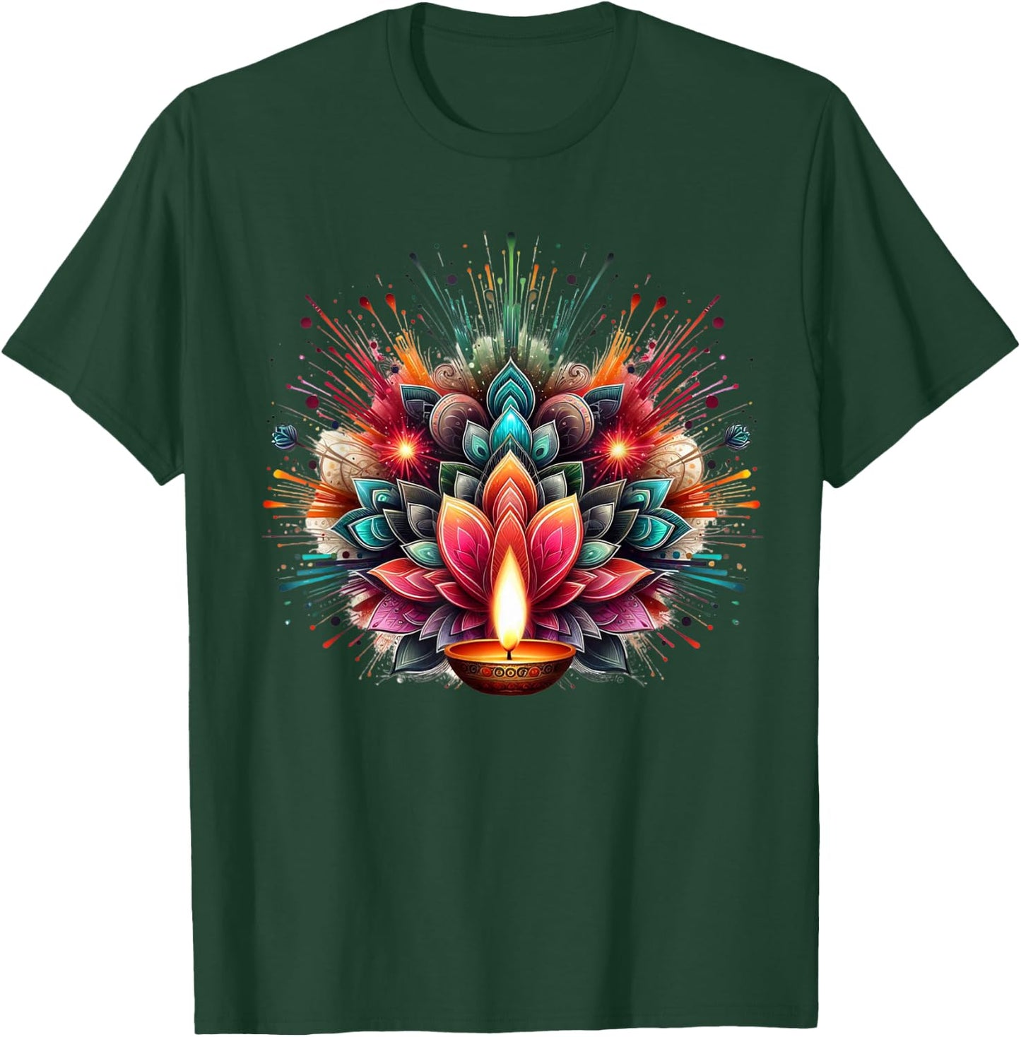 PV Mata Diwali Diya Explosion of Colors -Adults , Black, Small, Short Sleeve T-Shirt - T-Shirt | Forest