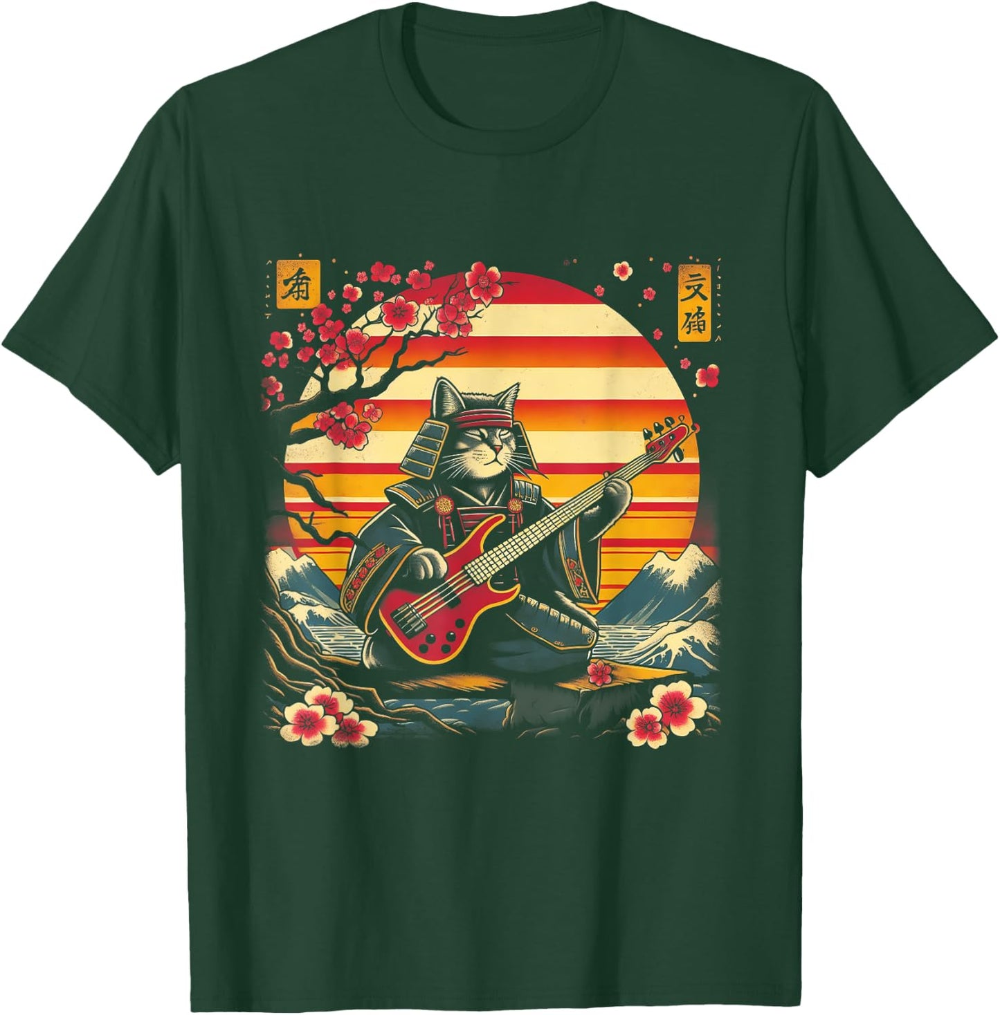 Japanese Samurai Cat Playing The Bass Ninja Kitten Warriors Women T-Shirt - T-Shirt | Forest