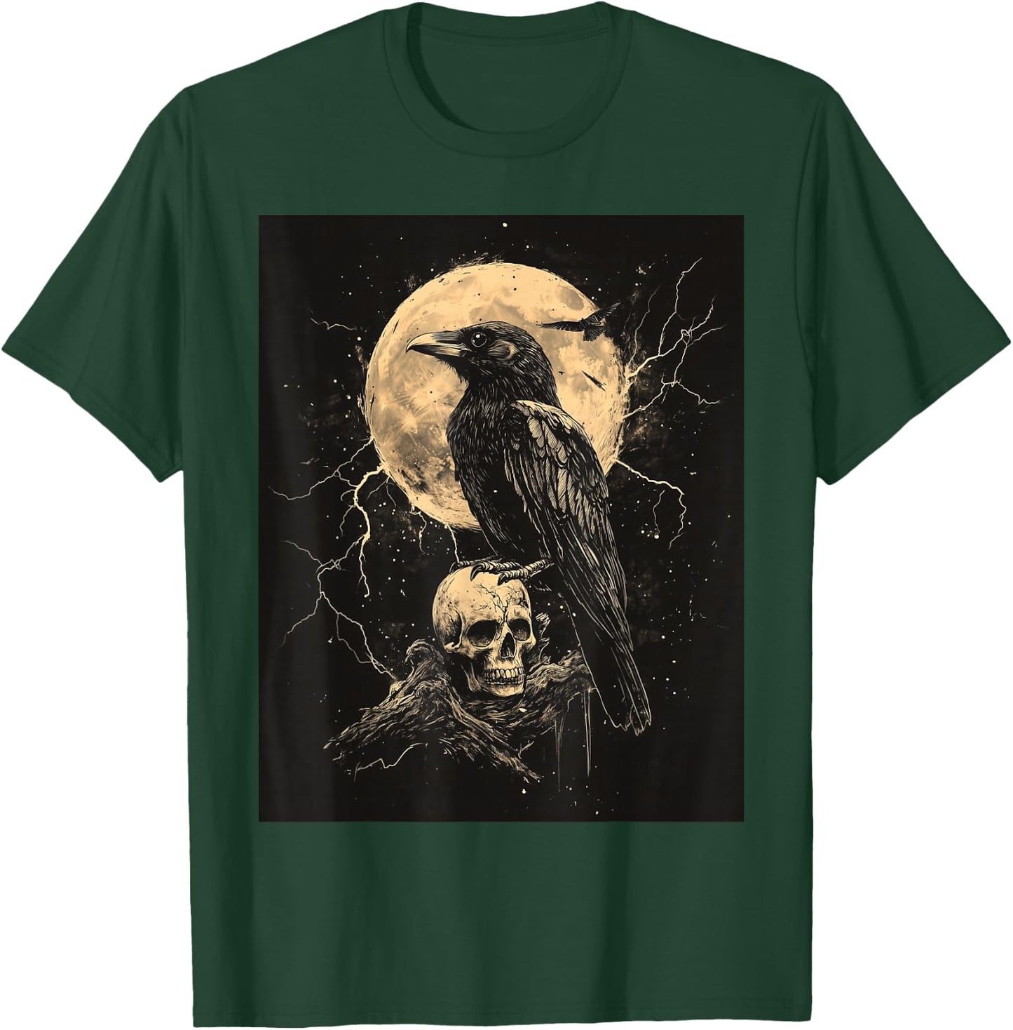 Raven Skull Moon Scary Black Gothic Spooky Women Black Crow T-Shirt - T-Shirt | Forest