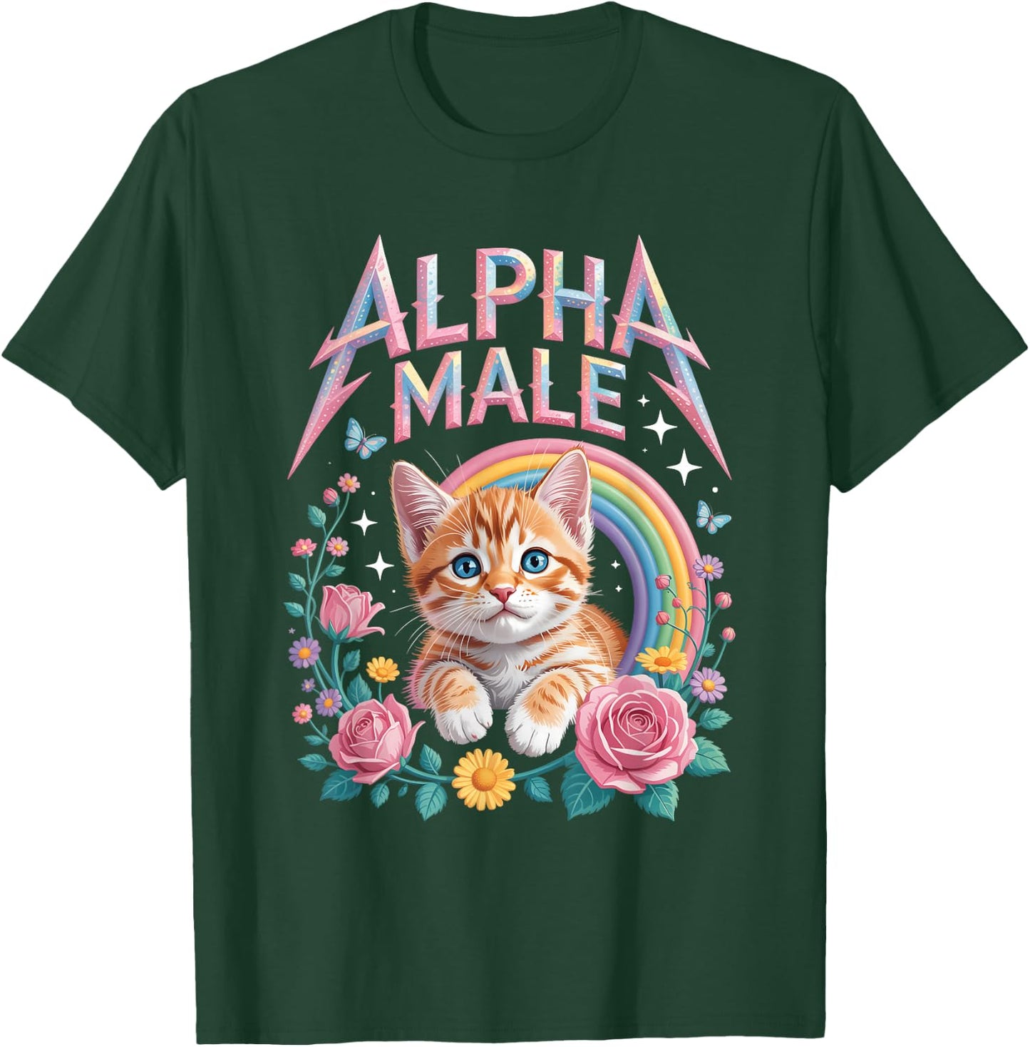 Alpha a Male Ingwer Kätzchen Regenbogen Blumen Kitty Katzenliebhaber T-Shirt - T-Shirt | Forest